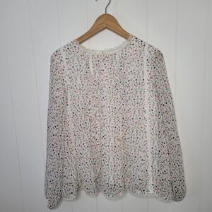 New Cynthia Rowley Top Womens Size Small White Ditsy Floral Lace Peasant Boho